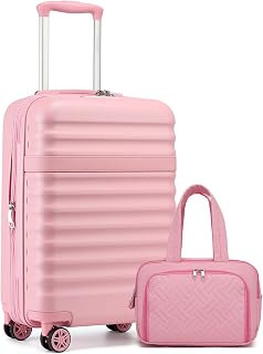 Kono Airline Approved 2 Piece Luggage Set Lightweight Carry On Travel, TSA Lock Spinner Wheels Hardshell (Pink, TB/20)