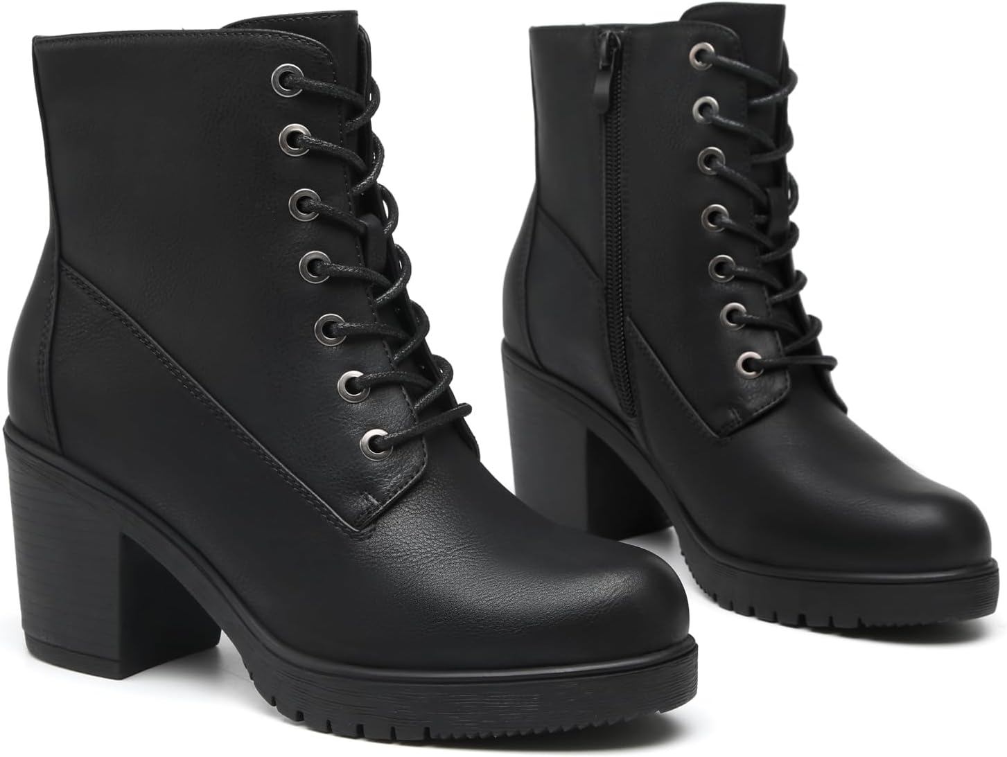 TYNDALL Women's Chunky Heel Ankle Boots Stylish High Heel Lace-Up Side Zipper Booties for Girls Black Women's Boots - Image 5