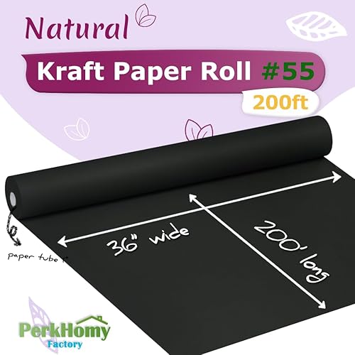 Miniatura 2 de PerkHomy - Rollo de papel kraft negro de 36 x 2.400 pulgadas (200 pies) para tablón de anuncios, papel artístico, cubierta de mesa, manualidades,