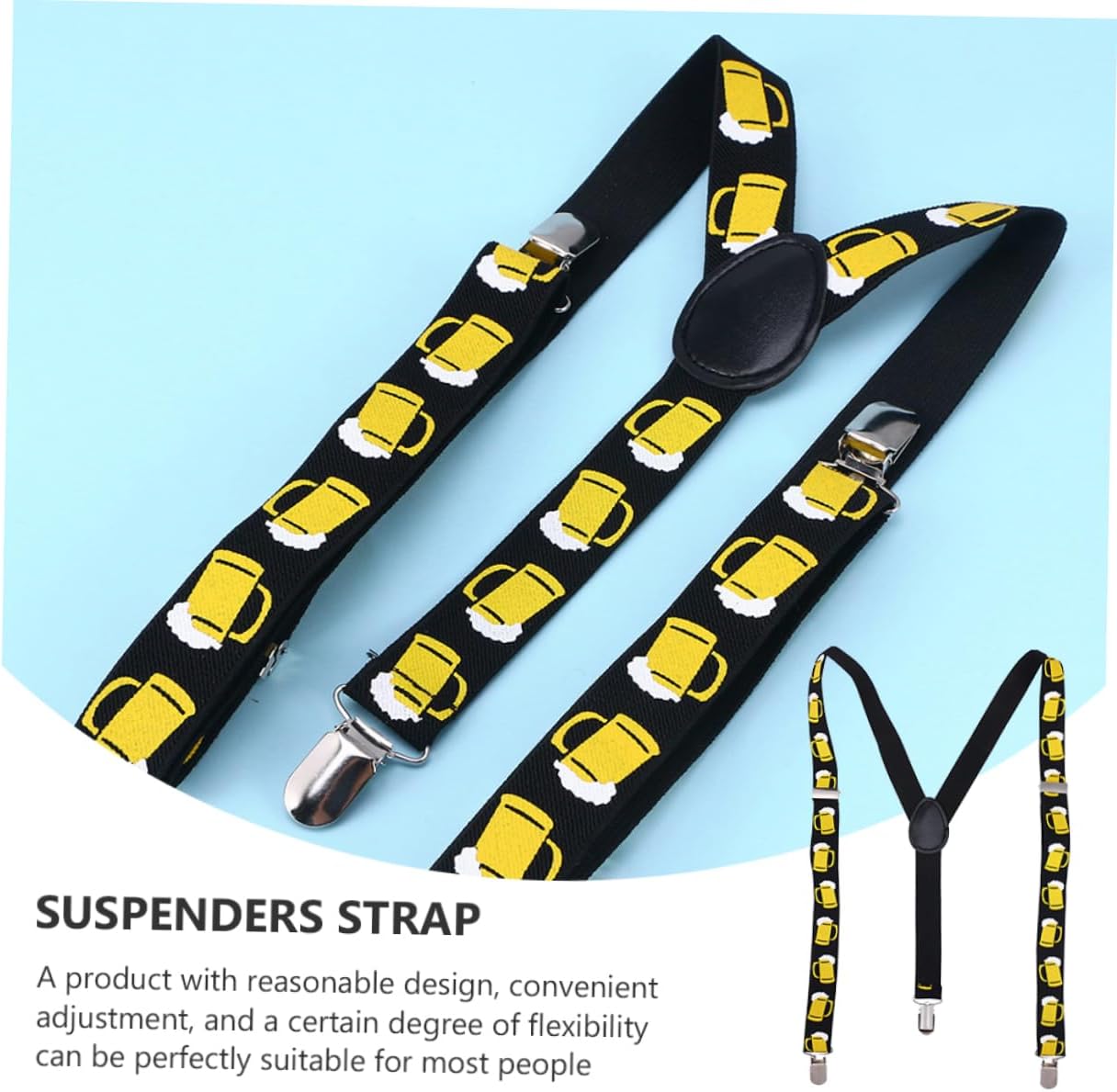 Ipetboom 2pcs Beer Printing Shoulder Strap Wide Suspenders for Men Women Party Favors for Jeans and Casual Wear Easy to Adjust and Comfortable Fit