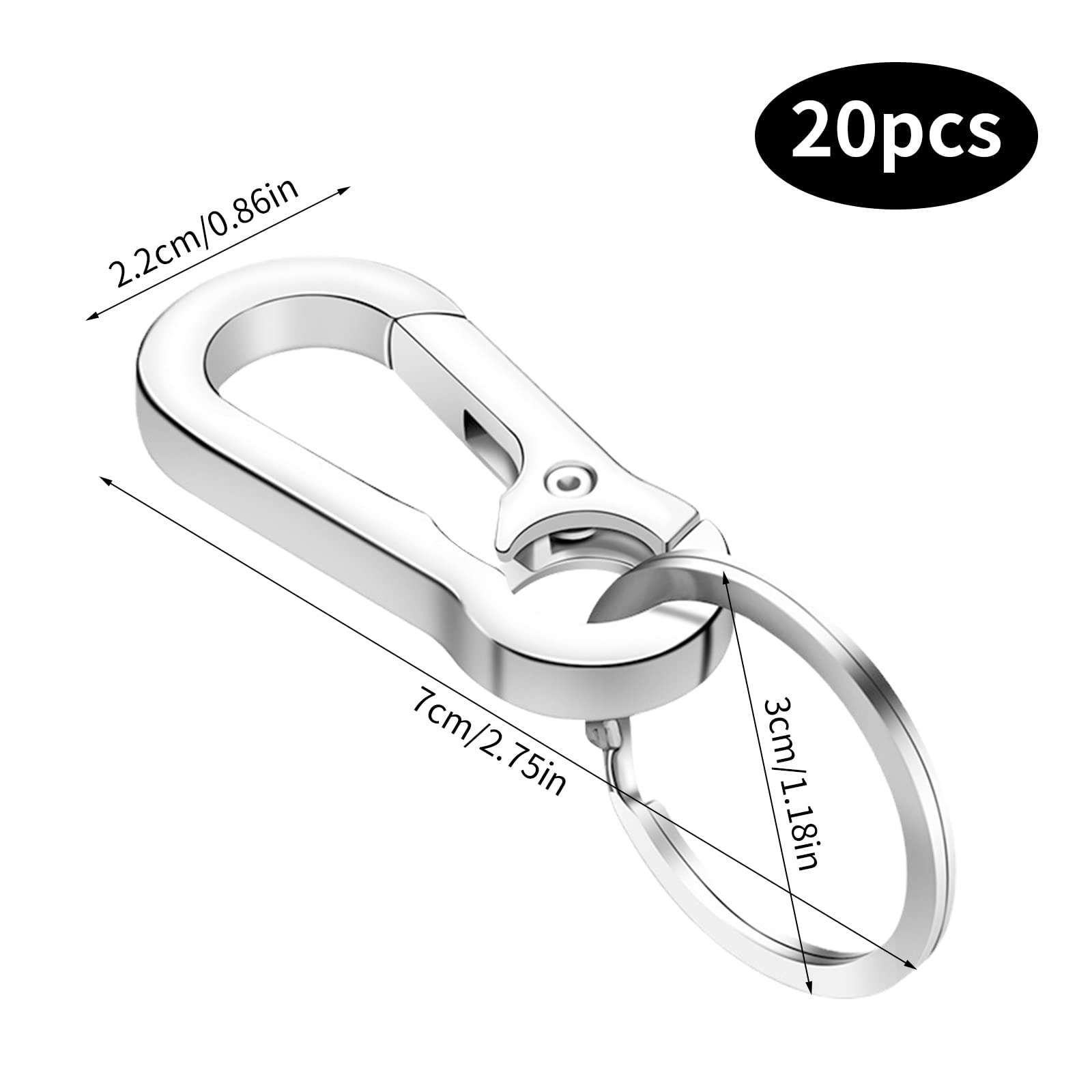 20 Stück Schlüsselanhänger Mit Karabiner & Ring – Zinklegierung, 7x2,2 Cm, Für Autoschlüssel & Rucksäcke