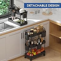 Vista 4 de VANDHOME 3-Tier Slim Storage Utility Rolling Cart with Wheels Multifunction Organizer Slide Out Trolley Cart for Kitchen Bathroom Narrow Places with