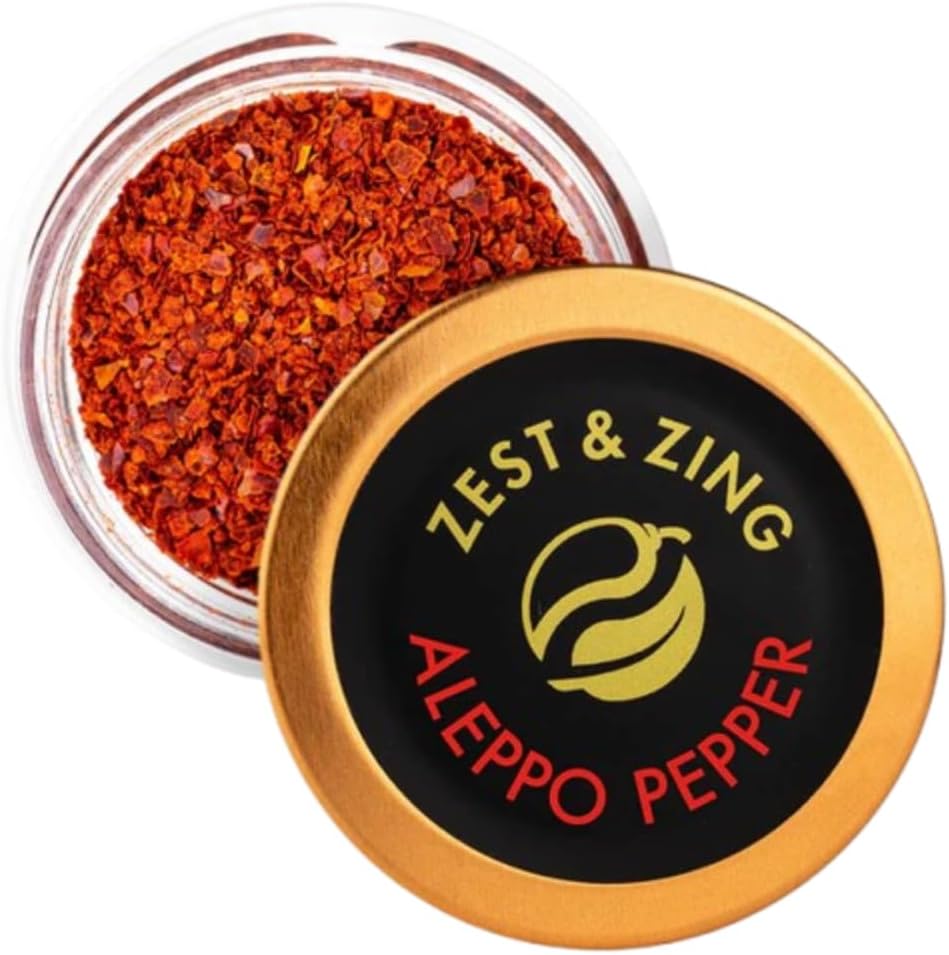 ZEST & ZING Aleppo Pepper Chilli Flakes 18g | Red Pepper Flakes Crushed with Salt and Sunflower Oil | Perfect for marinades, rubs, Vegetables, Steaks and sauces | Stackable Italian Glass Spice Jar