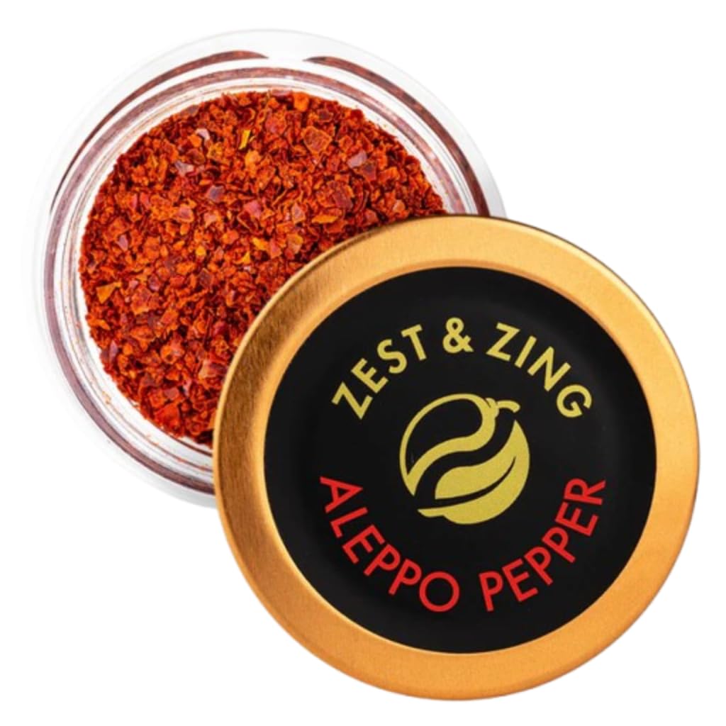 ZEST & ZING Aleppo Pepper Chilli Flakes 18g | Red Pepper Flakes Crushed with Salt and Sunflower Oil | Perfect for marinades, rubs, Vegetables, Steaks and sauces | Stackable Italian Glass Spice Jar