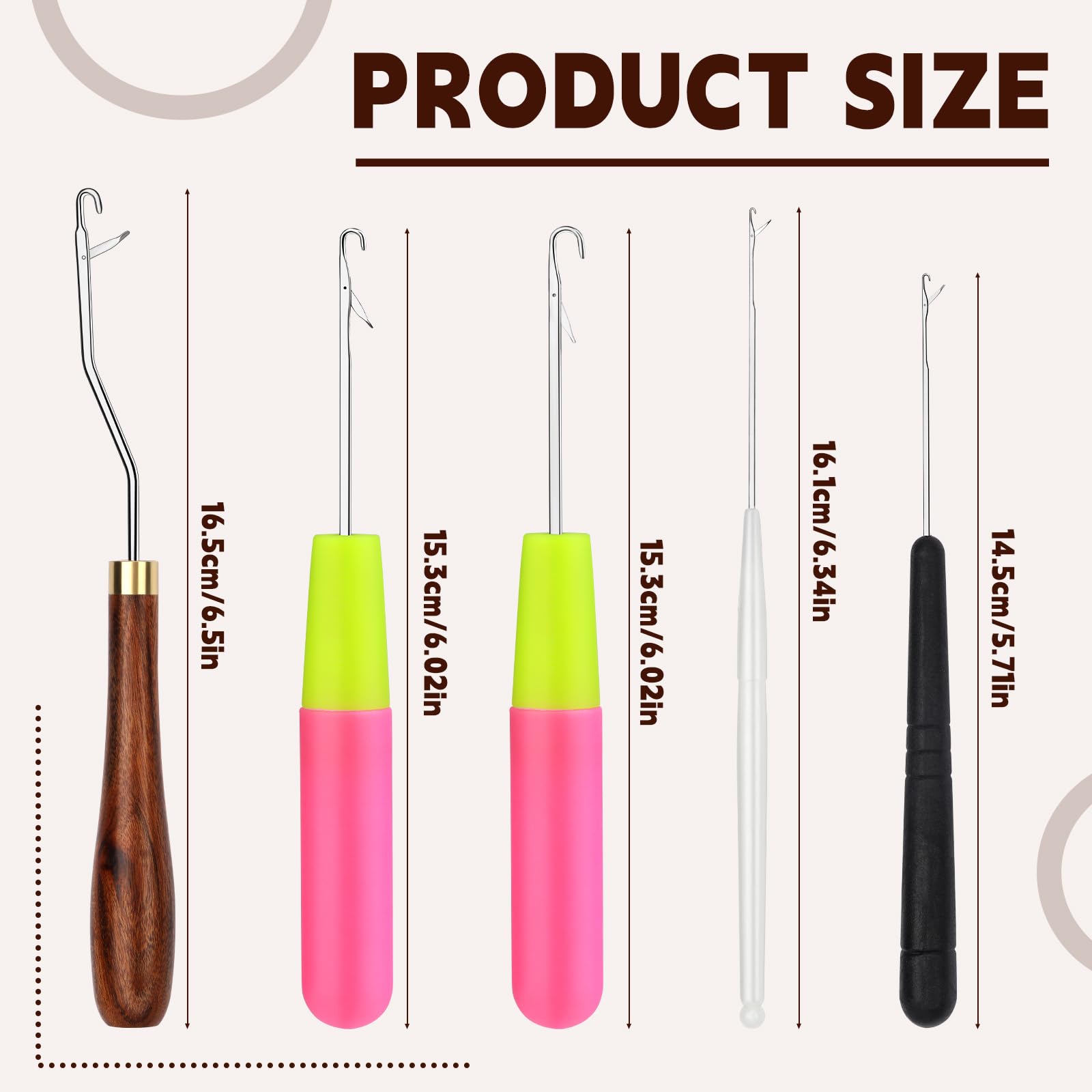 BALDCC 5 PCS Latch Hook, Crochet Hooks for Hair, Latch Hook Kit for Rug Making, Braiding, and Crochet Craft - 3