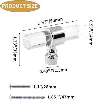 Acrylic Cabinet Knobs, Silver, 1.97 Overall Length, 2 Pack