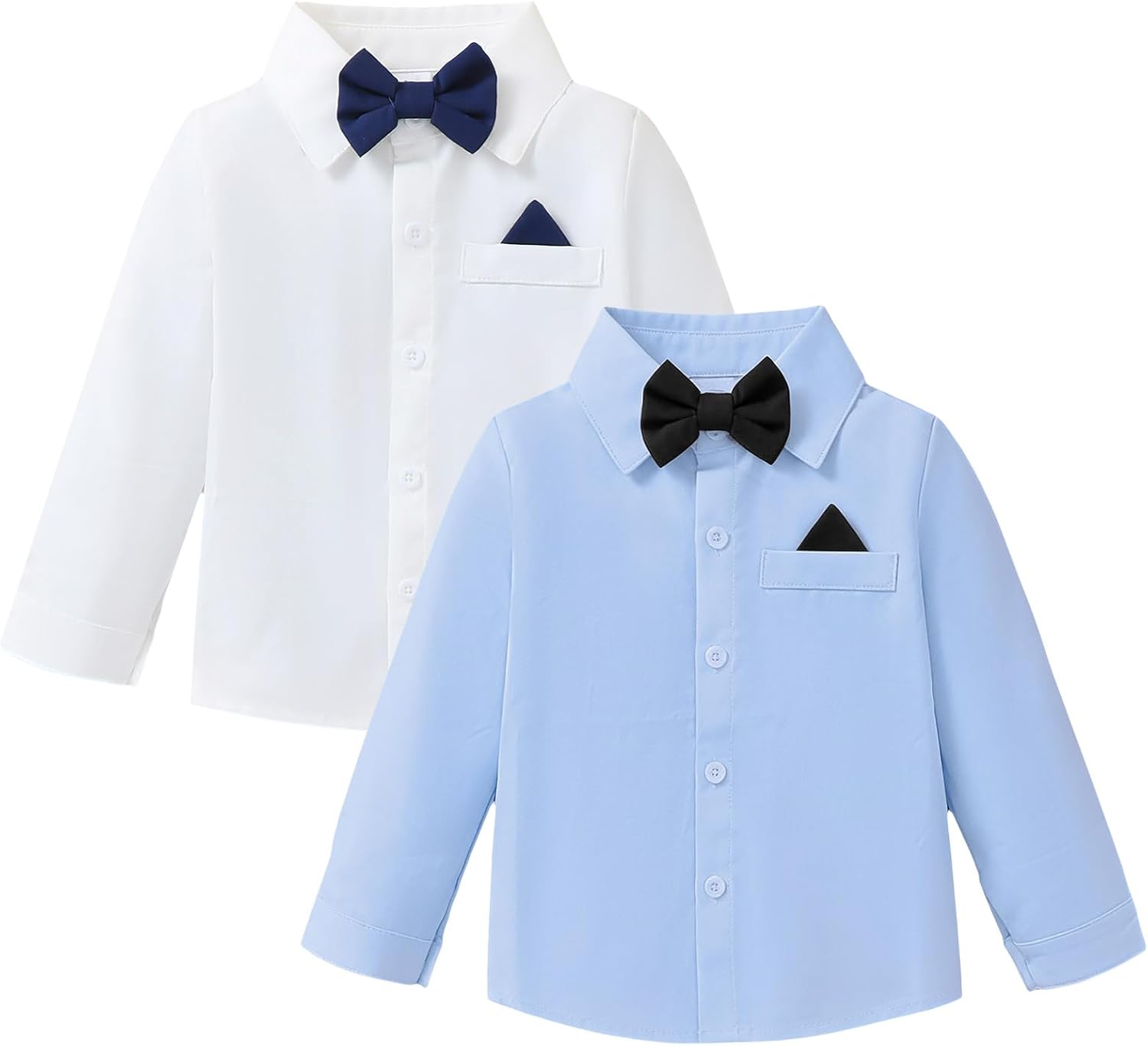 Jecson Boys Dress Shirts Long Sleeve with Bow Tie Size 2-6Y 2 Pack