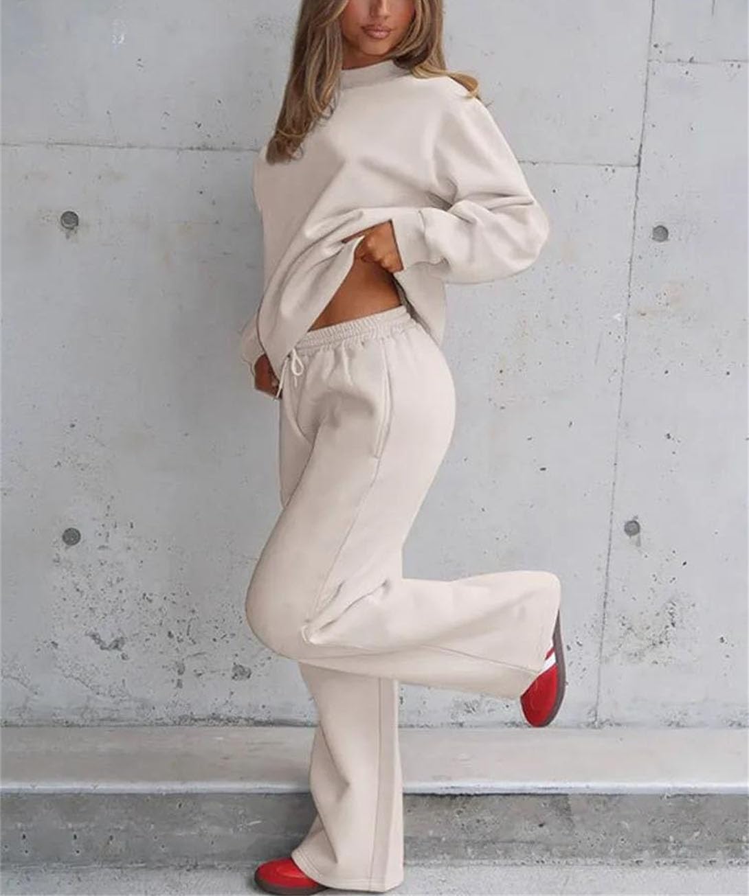 Women's High Waist Hooded Tracksuit 2 Piece Set Autumn Winter Pullover Sweatshirt And Loose Pants Home Lounge Outfit