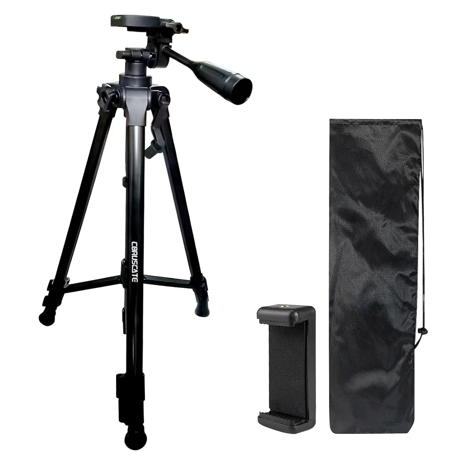 63″ Camera Tripod, Professional Aluminum Stand for Mirrorless Camera/DSLR/Cell Phone/Camcorder, with Phone Holder, Black (63″ Camera Tripod)