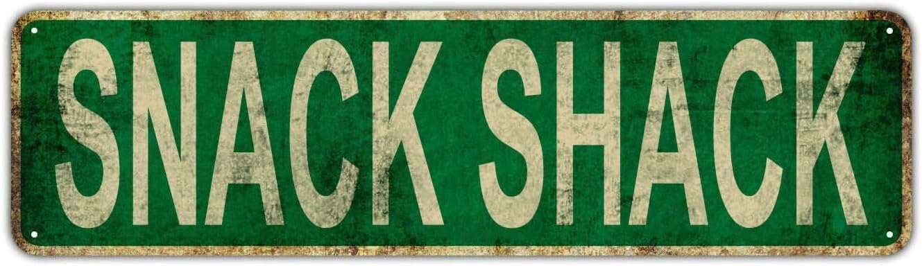 peiyeety Snack Shack Funny Vintage Metal Tin Sign Slim Street Wall Art, Rustic Accent for Home Farmhouse Bar Cafe Garage Indoor Outdoor, Casual Novelty Vintage Metal Plaque for All Spaces 4x16 Inch