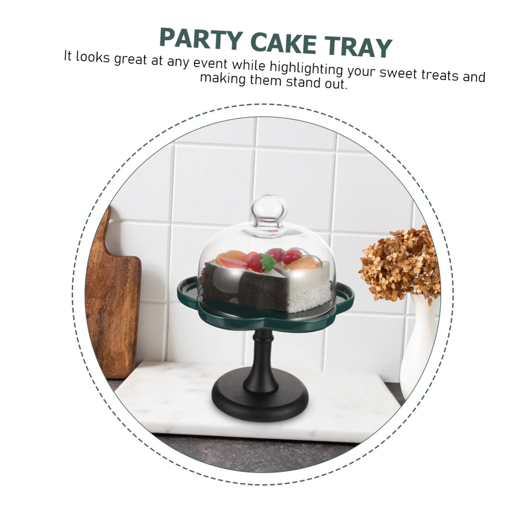 Alzata per Torte in Ceramica con Base Alta e Cupola in Vetro Trasparente, Facile da Pulire, per Feste di Compleanno ed Eventi