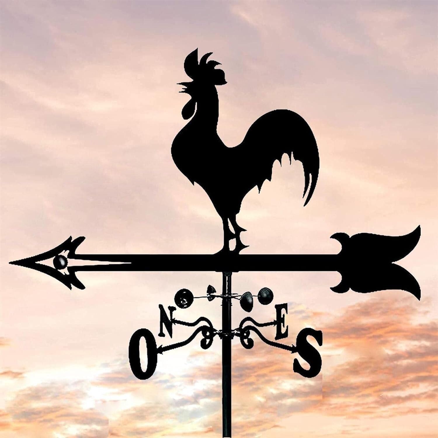 Metal Weather Vane Decoration, Direction Anemometer and Stainless Steel Direction Indicator Metal Decorations Gift for Outdoor Roof Garden Weather Vane Garden Stake Measuring Tool
