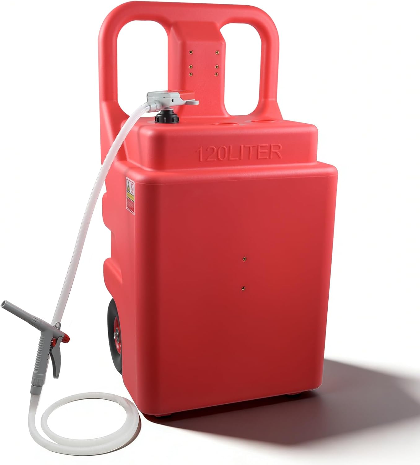 30 Gallon Fuel Caddy with 3.8 GPM Fuel Transfer Pump,Portable Fuel Tank with 6.5 ft Extra Long Hose & 5 Can Adapters,12V DC/AA Battery Powered,Suitable for Gasoline,Diesel-Red