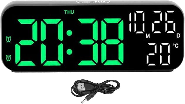plplaaoo Digital Clock LED Display Voice Control Brightness Adjustable Date Temperature Countdown Timer Alarm Clock for Home Office Bedroom ABS 6.9in Black Green Lamp