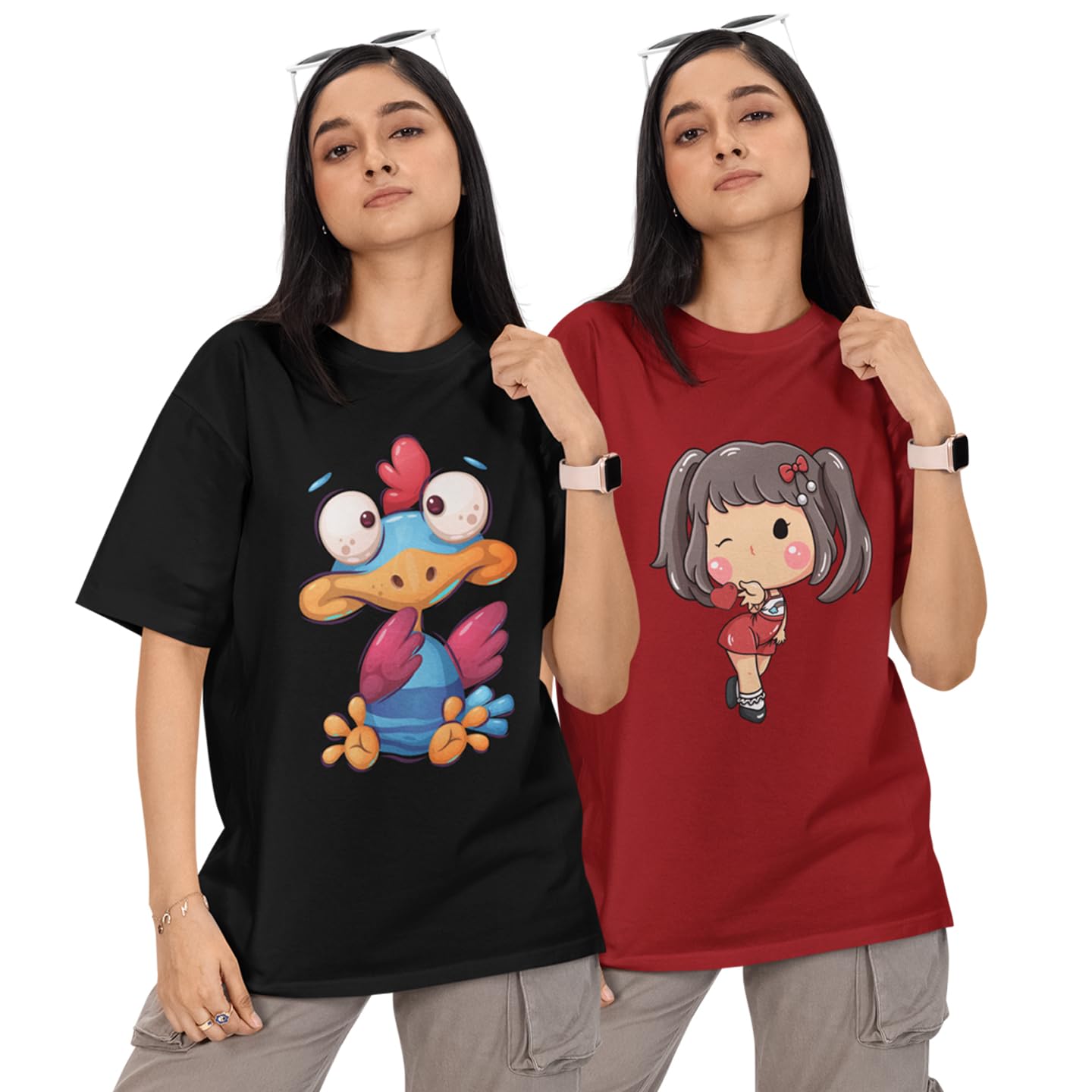 100% Pure Cotton Oversized Loose Fit Tshirts for Women-image-10