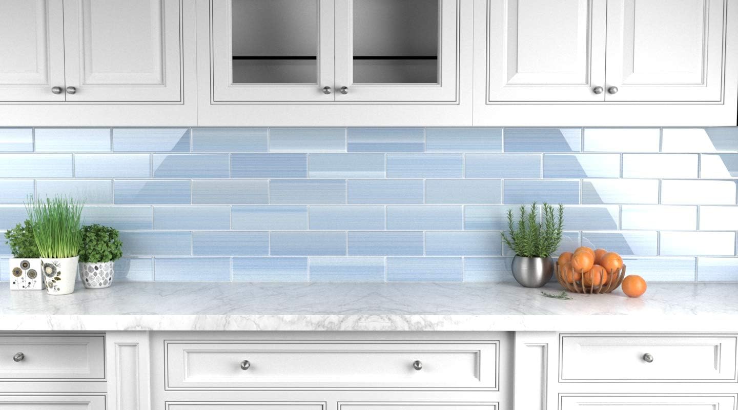 Big Blue Glass Subway Tile for Kitchen Backsplash or Bathroom/Showers, 4x12
