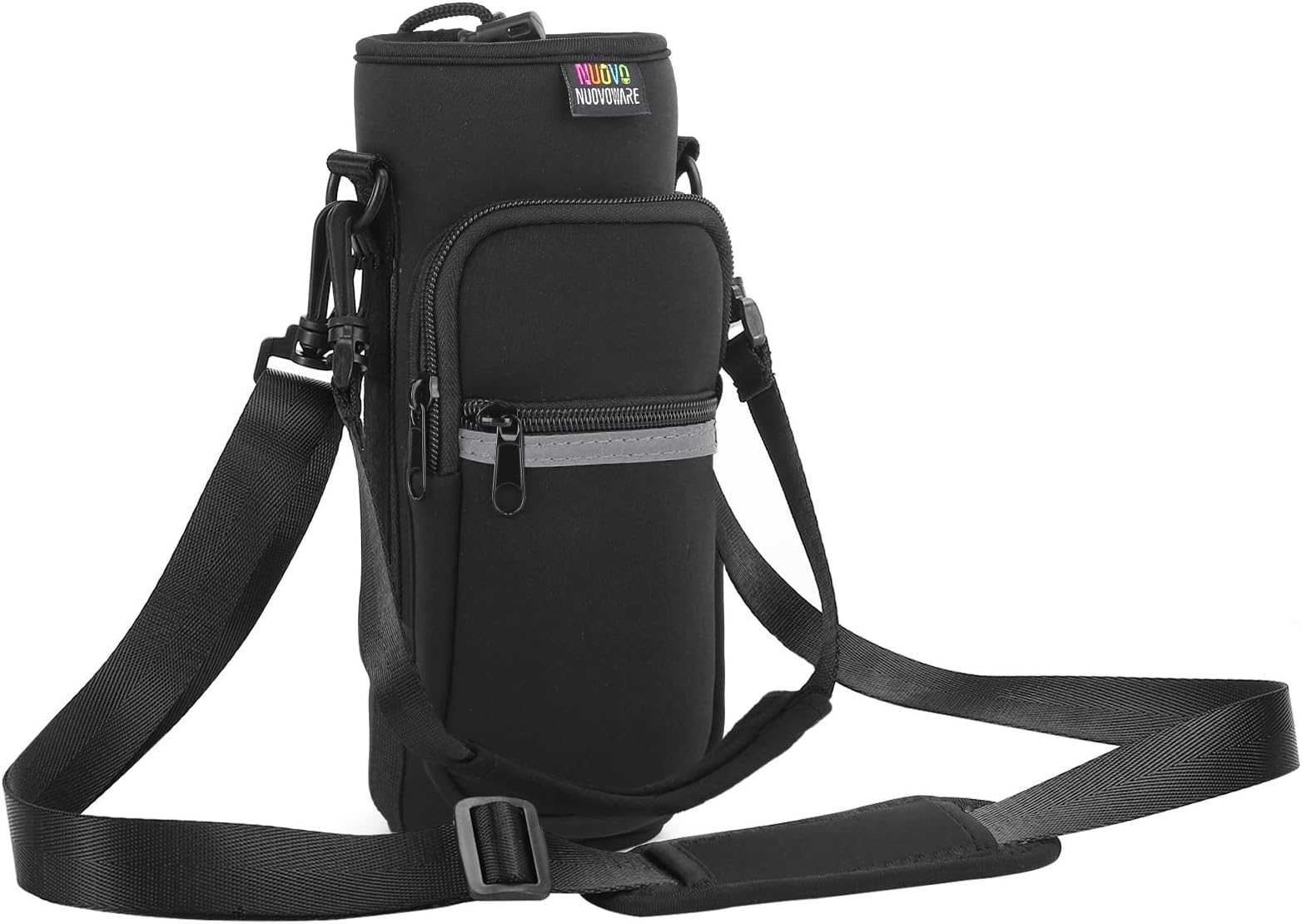 Neoprene Bottle Holder, Bottle Bag with Shoulder Strap and Adjustable Hand Strap, Tote Bag with 2 Pockets, Perfect Accessory for Travel Hiking Camping