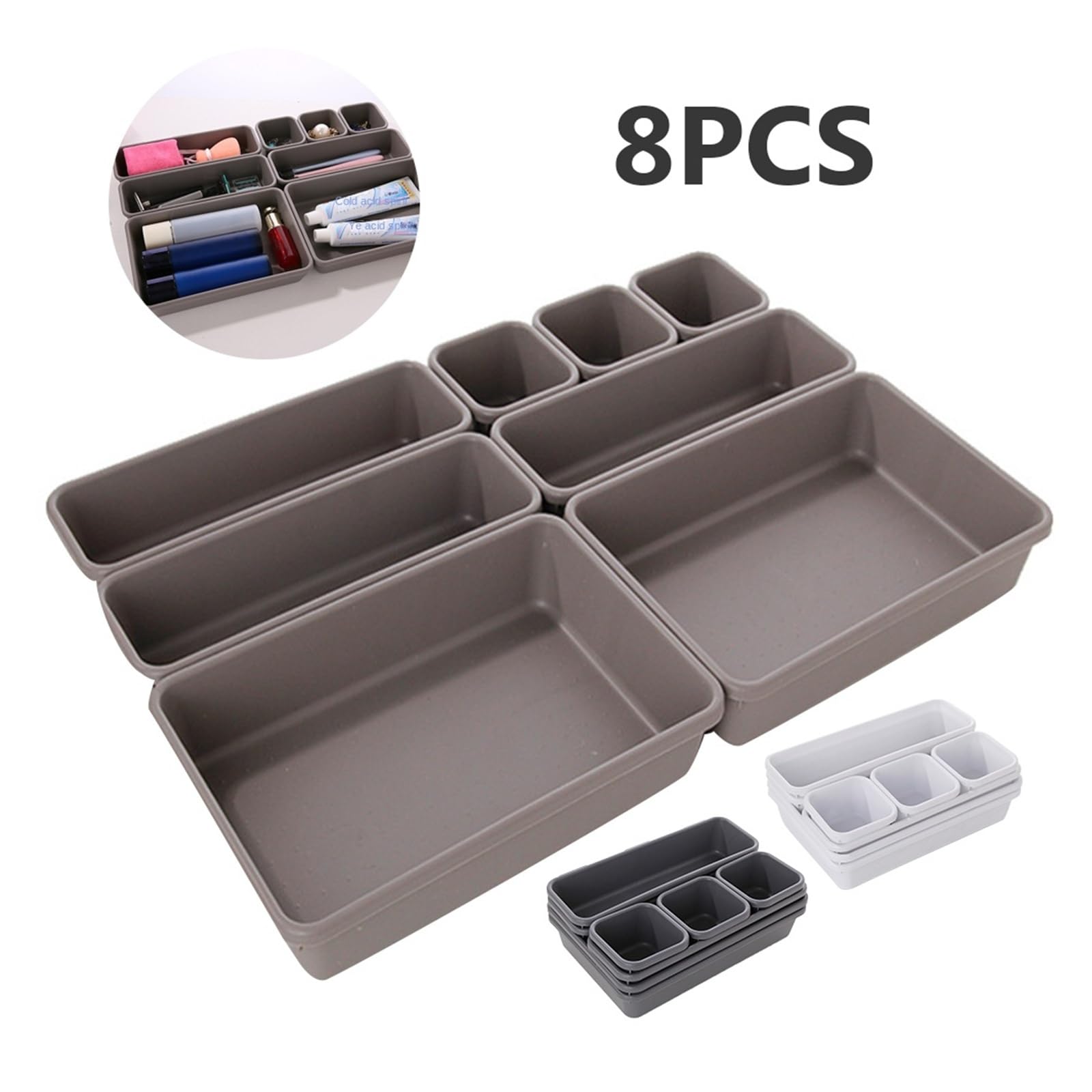 Genérico 8 unids/set cajón ajustable caja organizadora bandejas maquillaje cosméticos artículos divisor titular cocina baño armario joyero(Drak grey)