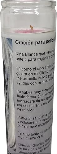Miniatura 4 de Santa Muerte 14 oz vaso grande una pieza oración vela de una pieza 14 oz de alto vidrio oración al reverso en español Blanca sin aroma