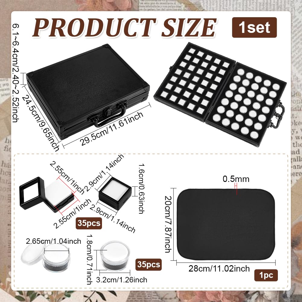 PH PandaHall - Caja de almacenamiento para piedras preciosas con 35 estuches redondos y 35 estuches cuadrados, porta joyas, contenedores de diamantes, caja de almacenamiento de gemas con asa para
