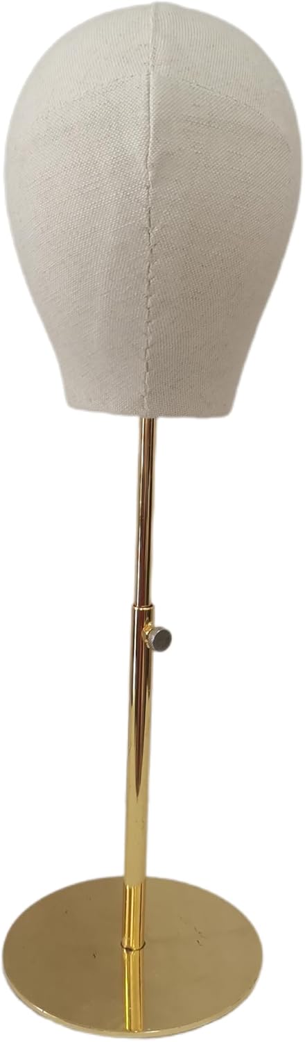 Hats Display Wigs Display Adjustable Gold Round Base Natural Linen Female Mannequin Head Jasmine