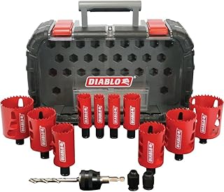 Diablo General Purpose Bi-Metal Hole Saw Set - Fits Snap-Lock Plus System - Includes 10 Saw Cups, 1 Snap-Lock Plus Mandrel, 1 Pilot Bit, and 2 Adapter Nuts - DHS14SGP