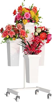 aboxoo Flower Display Stand with Buckets, Sturdy Flower Cart with Wheels, Metal Bouquet Bar for Wedding, Party, Patio, Bridal Shower