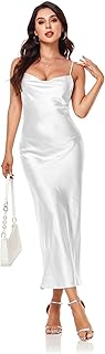 Women's Spaghetti Strap Midi Satin Silk Dresses Slip Cowl Neck Party Cocktail Evening Sexy Dress - Buy now