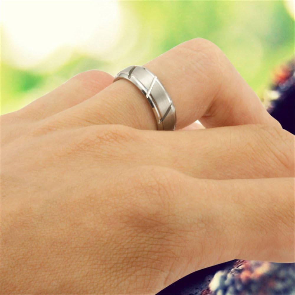 Fashion Month Womens 6mm Tungsten Carbide Wedding Engagement White Grooved Band for Her Beveled Edges Brushed Ring