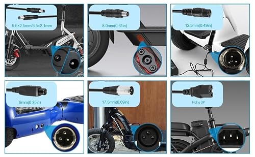 LabTEC Chargeur de Vélo Électrique 54,6 V 48 V 2 A - Câble de Charge Universel pour Batterie Li-on 48 V 13S - Scooter et Vélo Électrique Alimentation (6 en 1) – vue 8