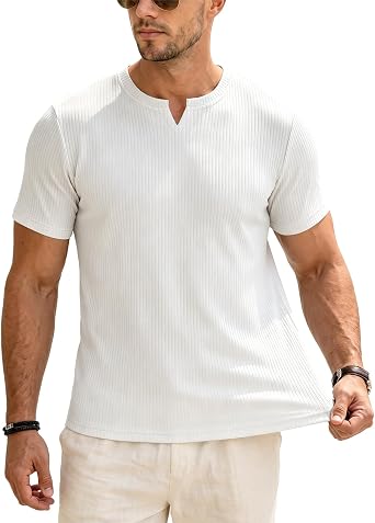 Muscle Cmdr Men s Henley T-Shirt Short & Long Sleeve V Neck Slim Fit Soft Stretch Casual Athletic Tee Medium Weight