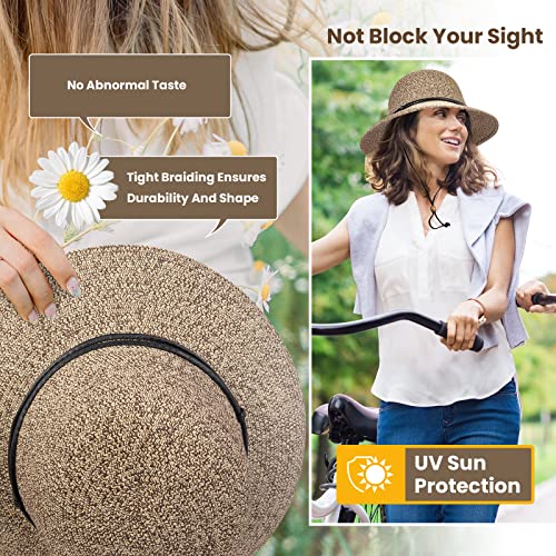 Simplicity Womens Beach Hat Sun Hat Women Wide Brim Hat Lightweight Straw Sun Hat With Chin Strap Roll Up Sun Visor Cute Hat Coffee/Brown #TOP3