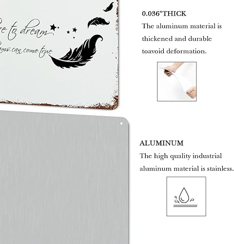 Vista 24 de LUIJORGY Letrero de metal con cita de amor con frase en inglés "Saying You Have to Dream Before Your Dreams Can Come True Wood Grain Inspiration