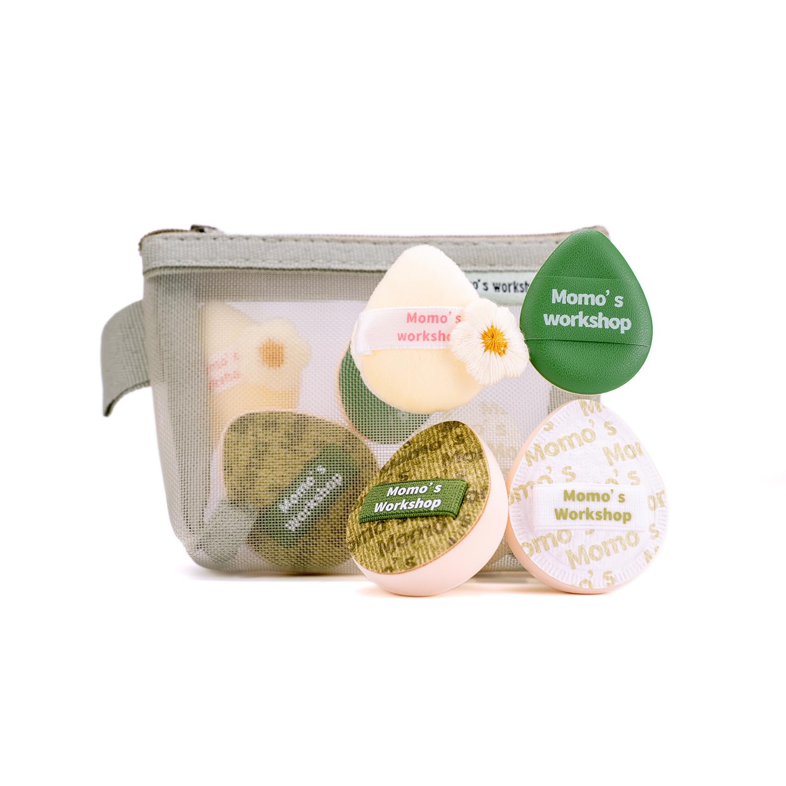 Momo's Workshop Denim Makeup Sponge, MINI Blending Puff for Liquid & Cream Foundation, Long-Lasting Foundation Puff,Green 4pcs