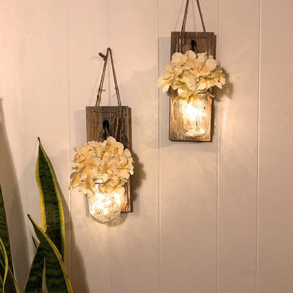 Retro Kerzenhalter Wandleuchte aus Glas und Holz für Wanddeko