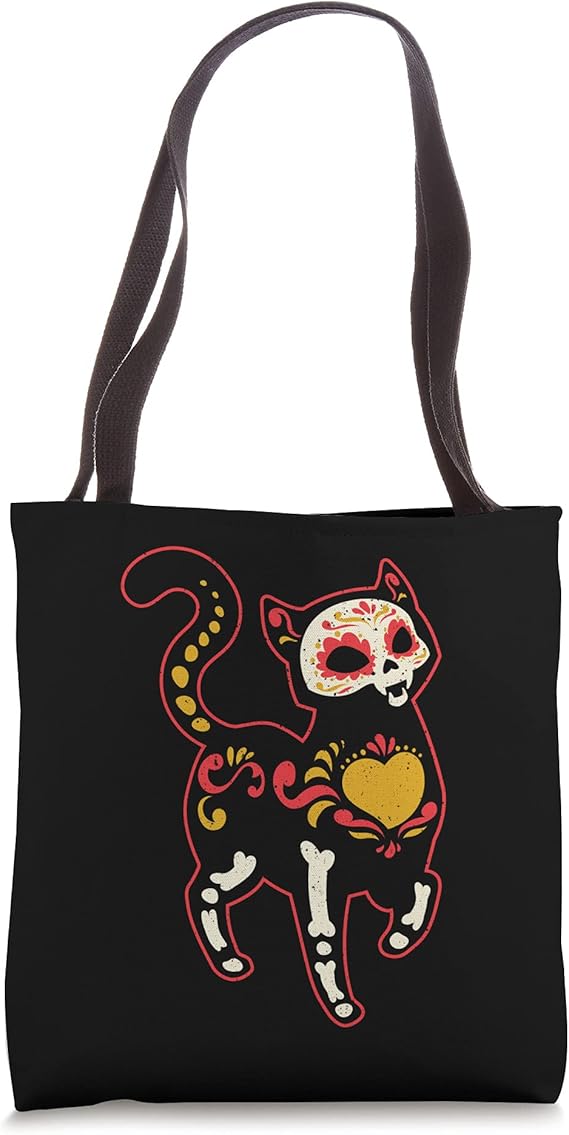 Traditional Day Of The Dead Mexico Sugar Skull Cat Halloween Tote Bag
