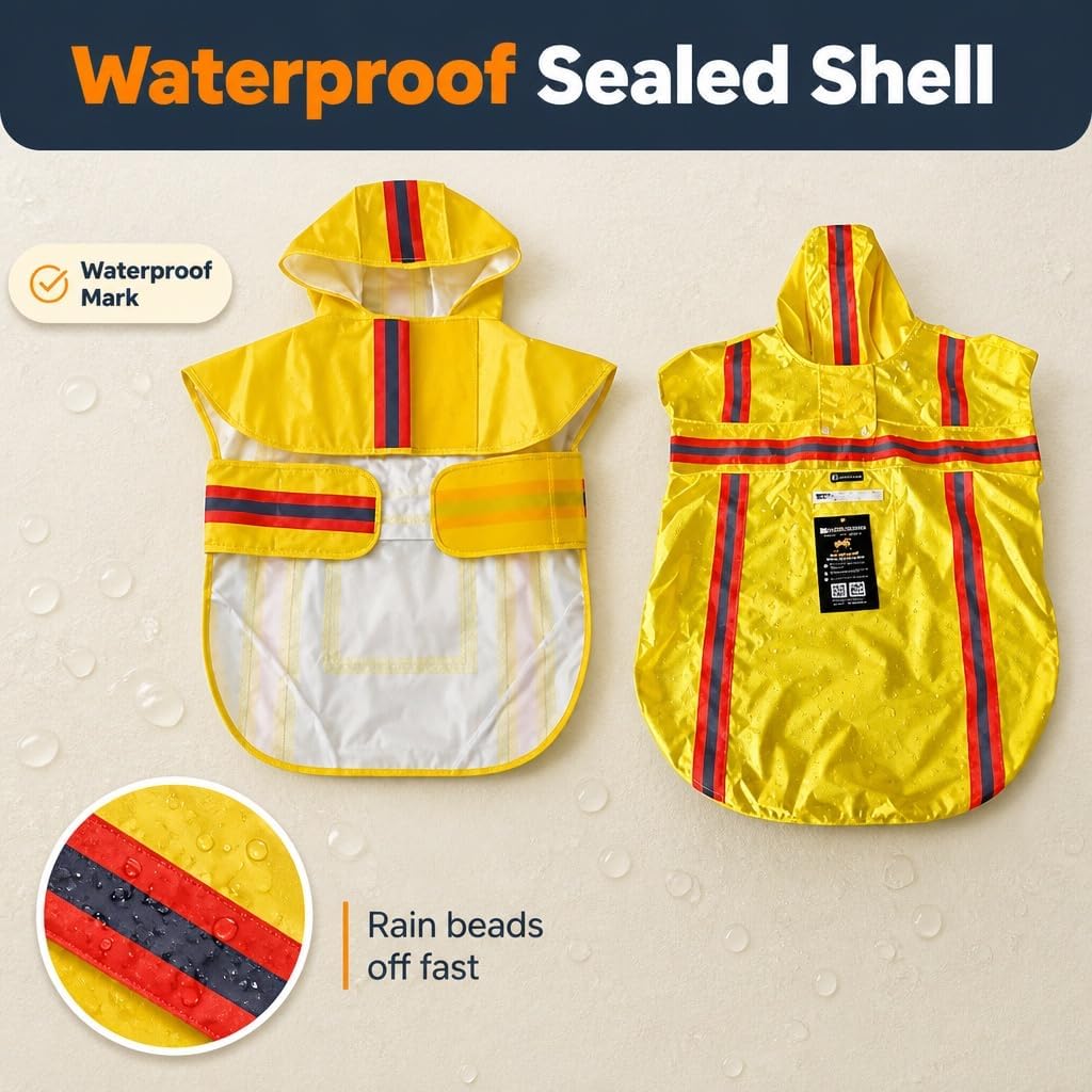 Waterproof Dog Raincoat with Two-Tone Reflective Trim, Windproof Seam-Sealed Full-Body Rain Jacket Dry Suit for X-Small to Large Dogs – Yellow (XLarge)