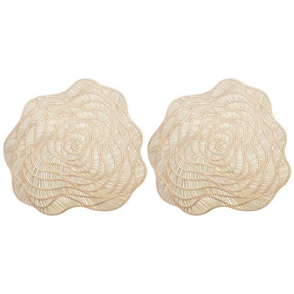 Lklnkvl Golden (2 Pieces) 38Cm Placemats, 2Pcs Rose Flower Hollow Bowl Dish Cup Placemat Kitchen Dining Table Mat Steak Pad Anti-Scalding Insulation Pads-Golden 38Cm