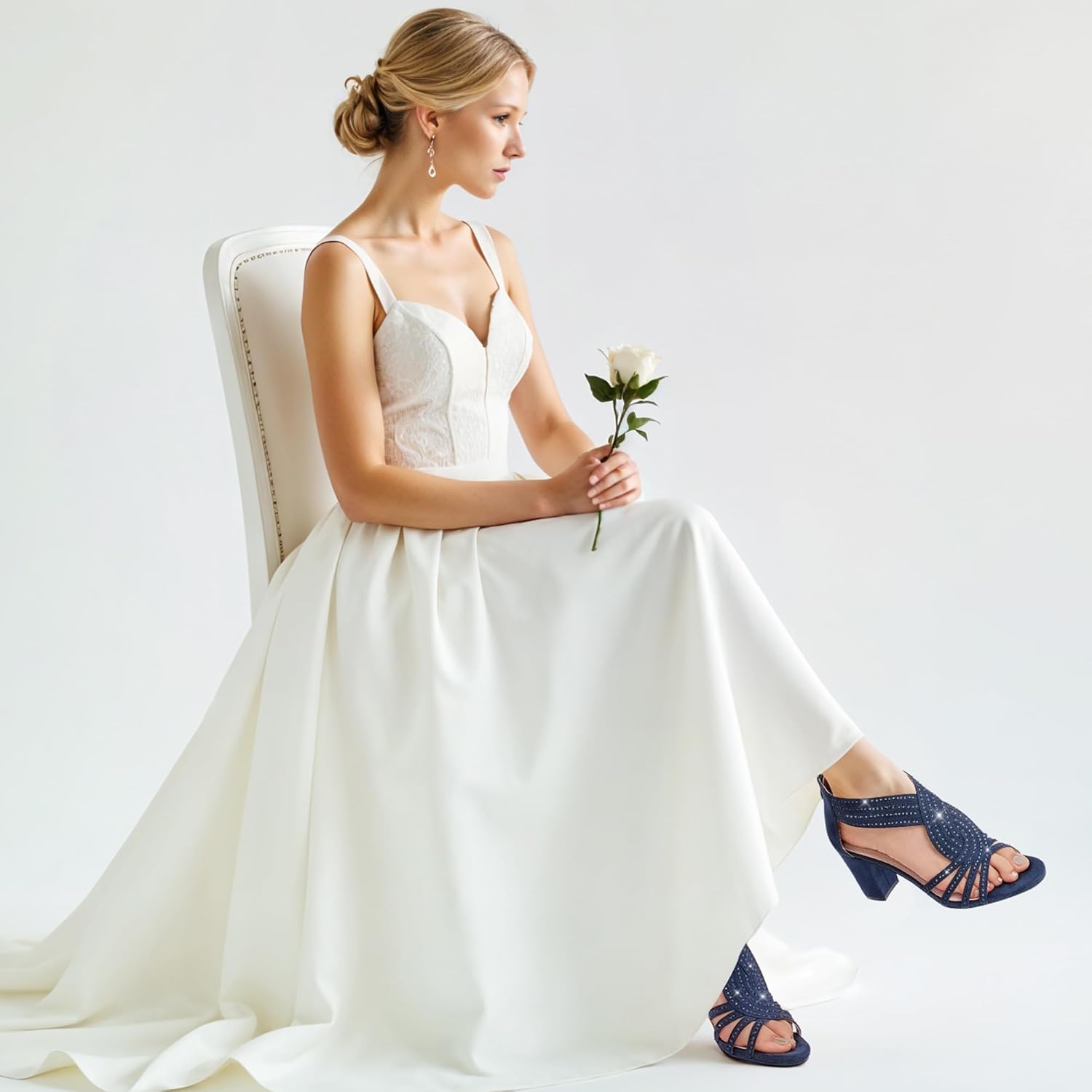 Women's Rhinestone Sparkly Chunky Block Heel Sandals Open Toe Dressy Shoes with Zipper Closure for Wedding Prom Homecoming Hoco Formal Events - Image 3