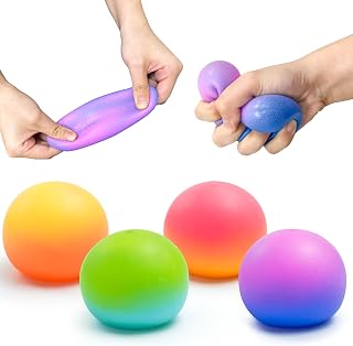 Rainbow Stress Balls 4 Pack, Squishy Ball Squeeze Toys, Colorful Squeeze Ball for Adults Stress Relieve, SquishyToys for Kids Party Favors