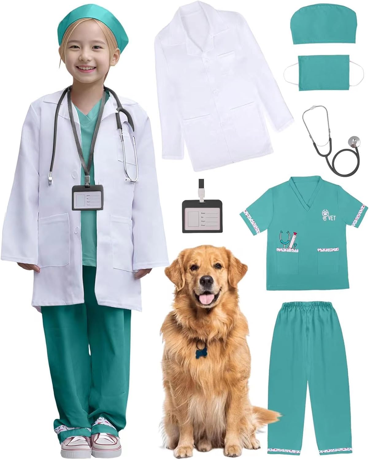 ANPHILE Kids Doctor Veterinarian Costume, Vet Costume for Kids with Doctor Coat, Career Day Costumes for Girls Boys - Image 6