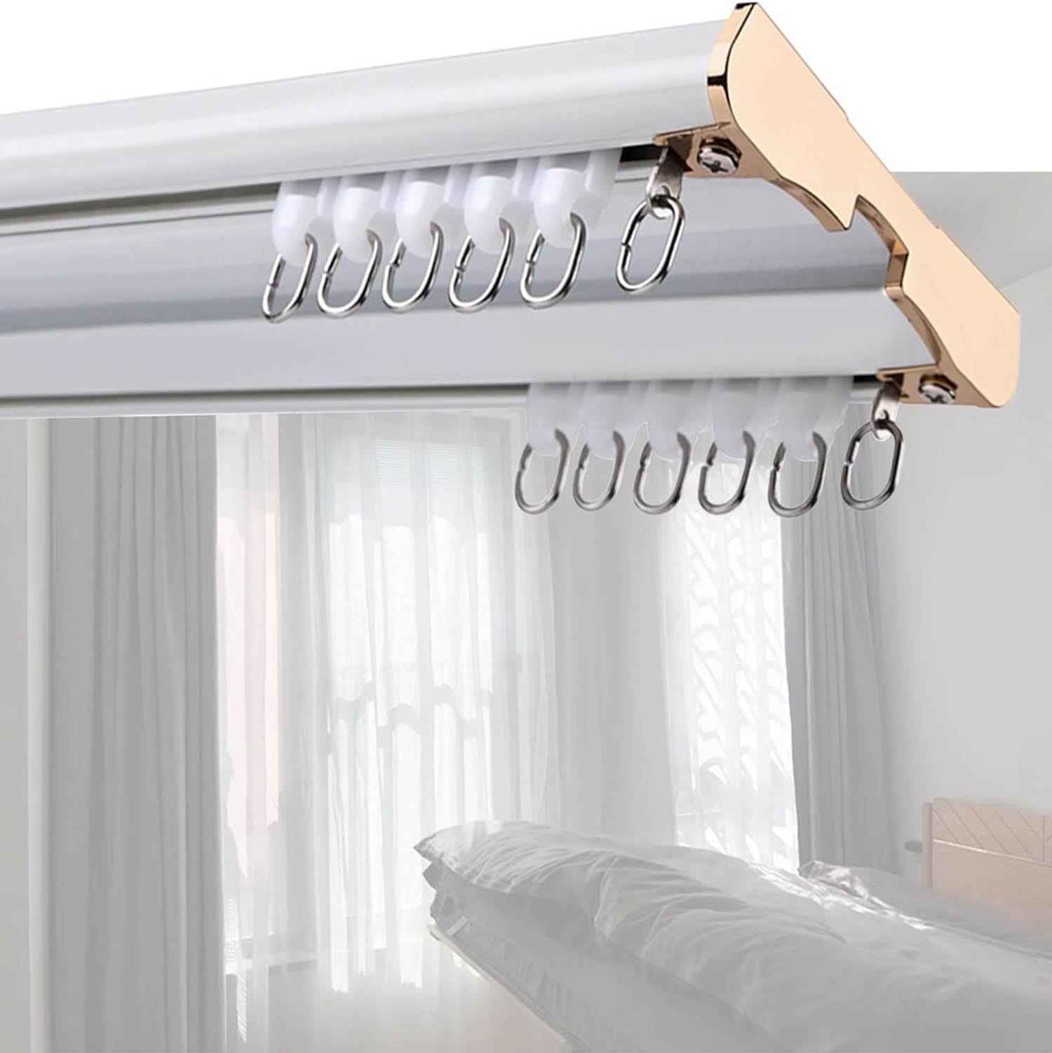 Riel de techo de aluminio blanco para cortinas dobles en salón y dormitorio moderno