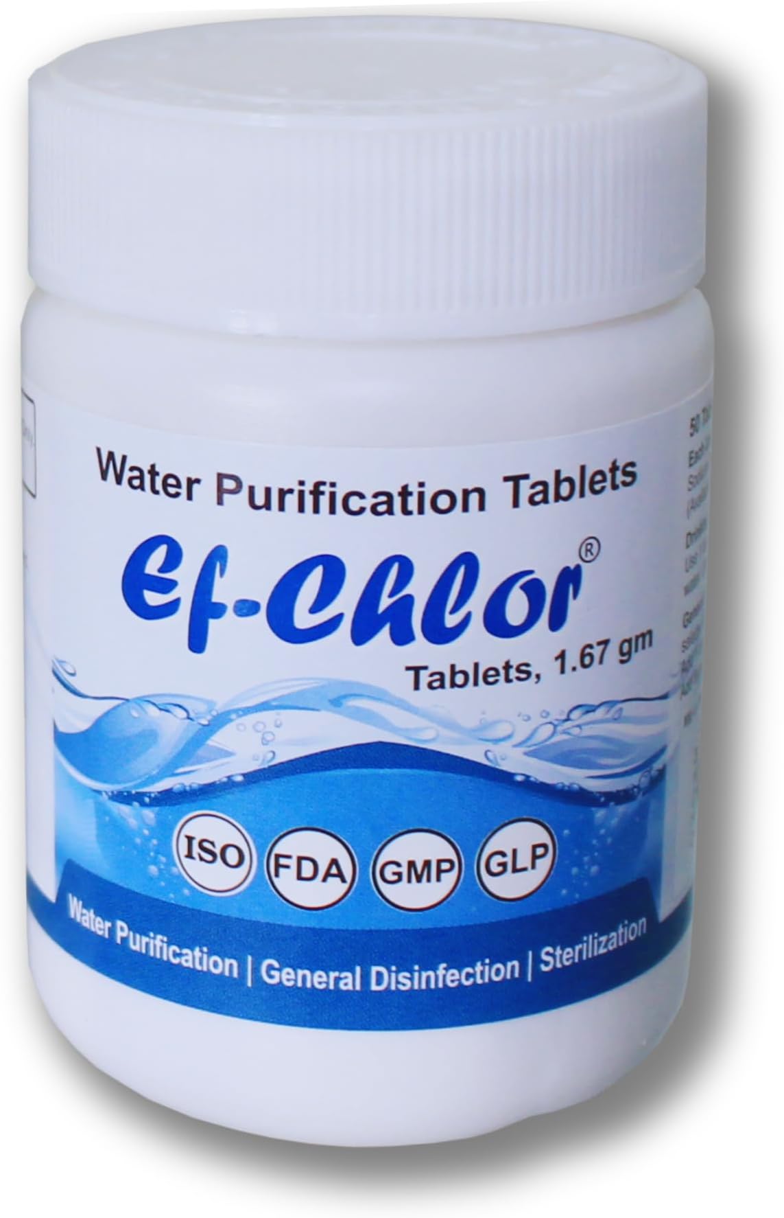 Ef-Chlor Water Purifier Tablets (1.67g Each, 50 Tablets) – Emergency & Disaster Water Treatment for Safe Drinking, Outdoor Adventures, and Long-Term Storage – Purifies 132 Gallons Per Tablet