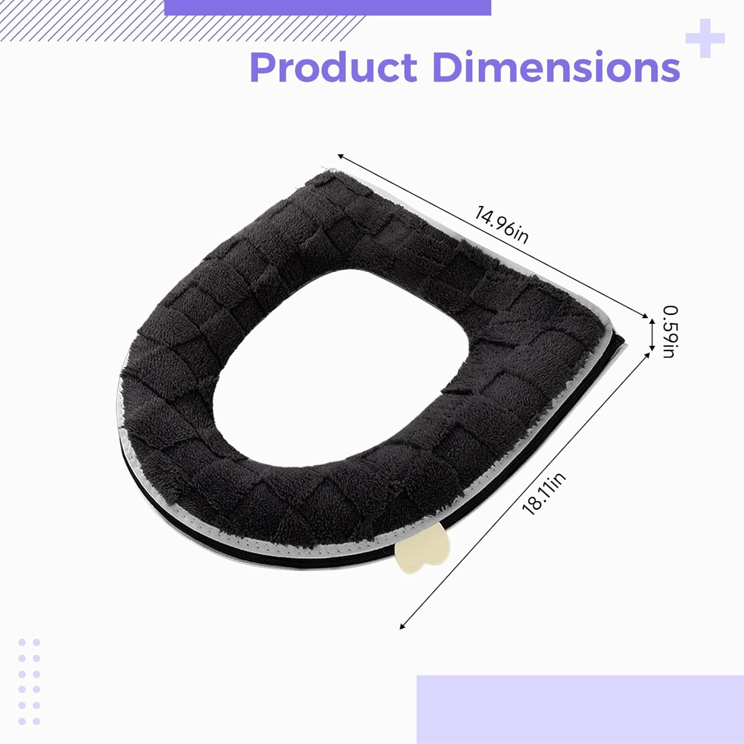 Warm Padded Toilet Seat Cover, Grey Washable Plaid Plush, Winter Zipper Toilet Seat Cover, Bathroom Toilet Seat Cover