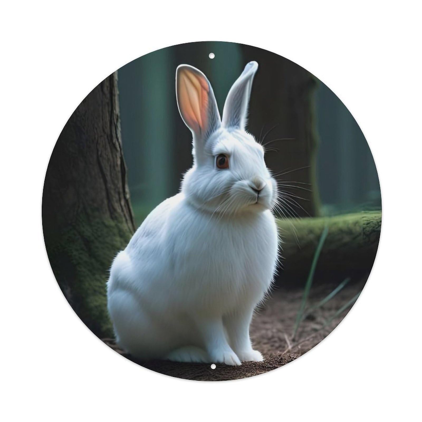 Cwbufd Vintage Style Animal White Rabbit In Serene Forest Wildlife Photography Nature Vintage Metal Tin Sign Plaque Wall Decor For Cafe, Club Bar, Office, Garden Metal Poster 8X8inch