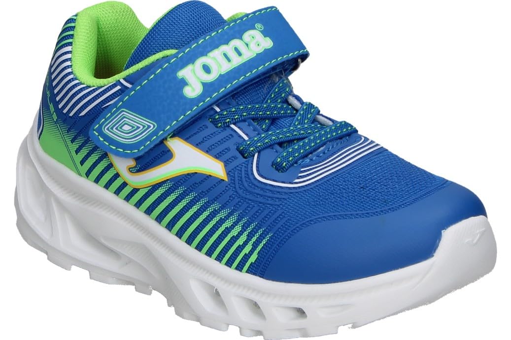 Joma Zapatillas con Luces Aquiles para Niño – Deportivas Azules con Detalles en Verde – Sneakers con Cordones y Velcro – Transpirable – Puntera Reforzada – Flexibles – Modelo JAQUIS2605V – 32 EU