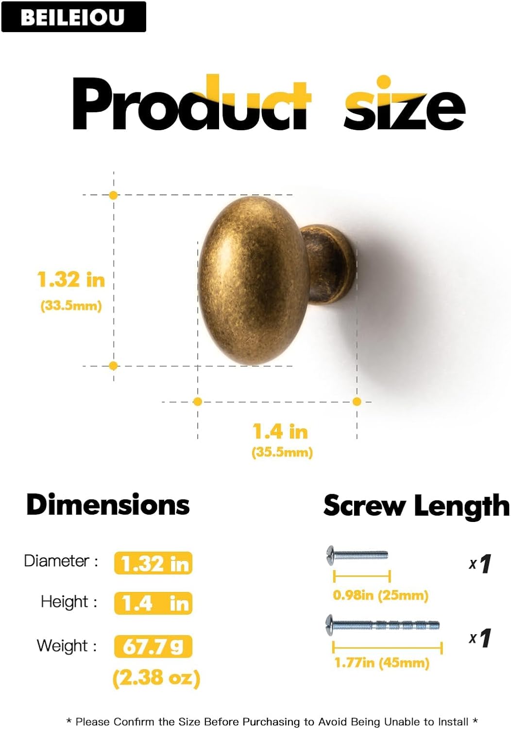 Oval Antique Brass Cabinet Knobs, Zinc Alloy for Drawer Knobs for Dresser Cupboard Wardrobe (5, Antique Brass, Egg knob)