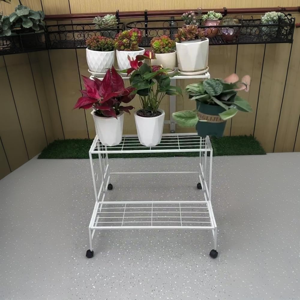 植木鉢ラック 鉄製 錆びにくい 2層 3層 横型 フラワースタンド 屋外 室内 ガーデン ベランダ 【ウッドハンギングプラントシェルフ】 インテリア 多段