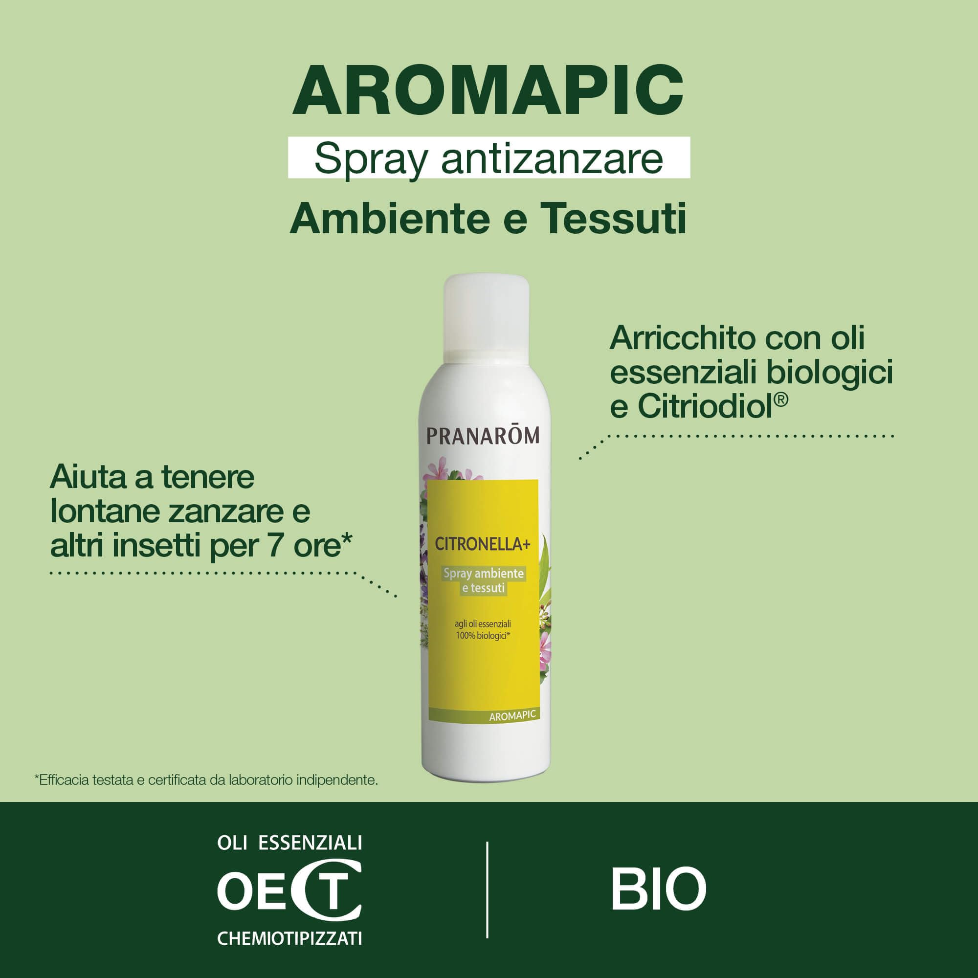 PRANARÔM Aromapic Spray Anti-Zanzare Ambiente e Tessuti 150 ml Repellente Naturale Oli Essenziali HECT