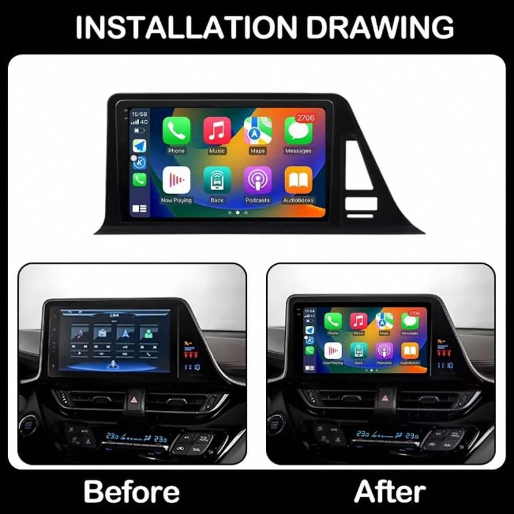 Car Stereo Carplay Radio de Coche para Toyota CHR C-HR 2016-2019 Soporta Bluetooth, Control Volante, USB, WiFi, 4G, Mirror-Link, GPS Navegador/Radio FM, 4 Nuclear 1G+32G
